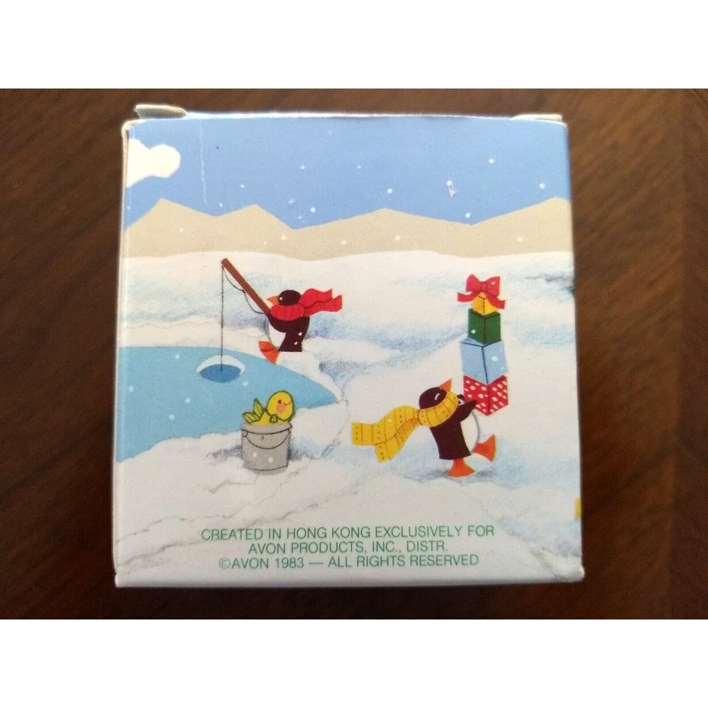 AVON  Winter Fun Christmas Ornament 1983 Eskimos & Penguin in Igloo w/ Orig. Box